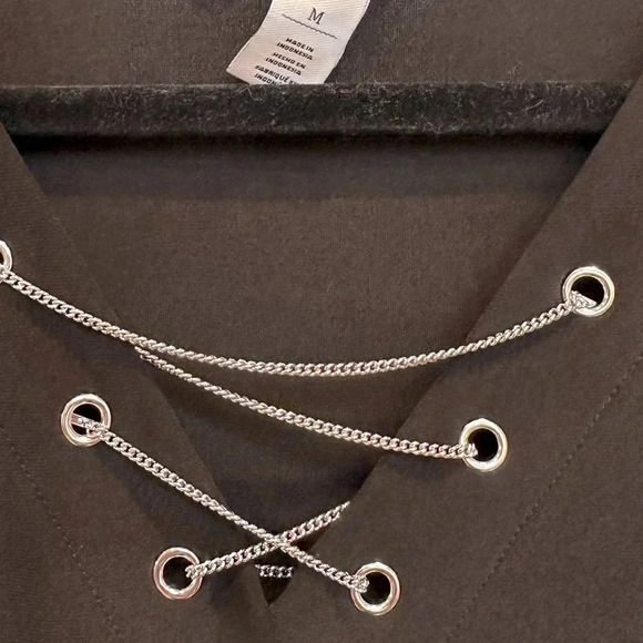 White House Black Market WHBM Black Chain Lace Up Shift Dress Size Medium M - Picture 3 of 8